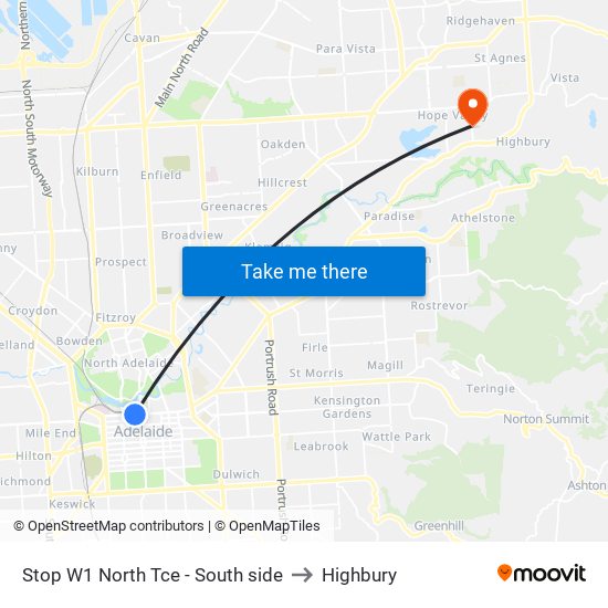 Stop W1 North Tce - South side to Highbury map