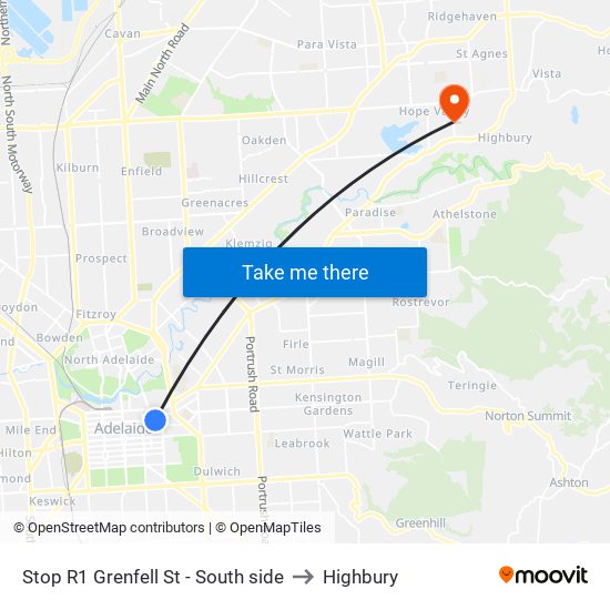 Stop R1 Grenfell St - South side to Highbury map