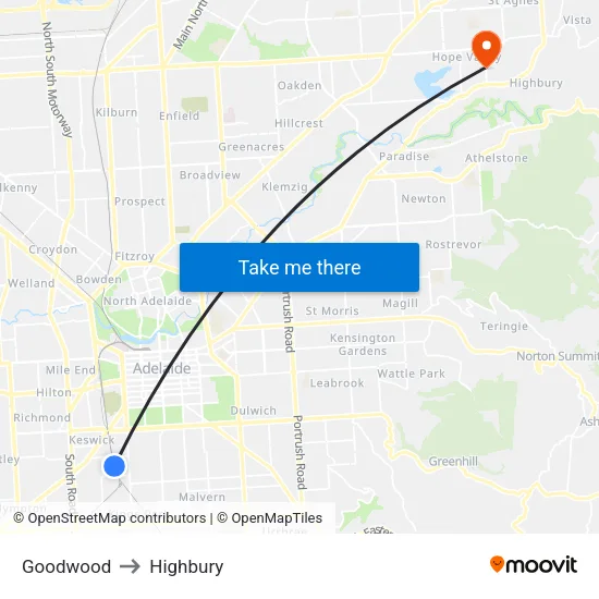 Goodwood to Highbury map