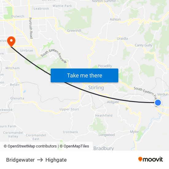 Bridgewater to Highgate map