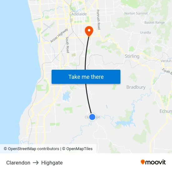 Clarendon to Highgate map