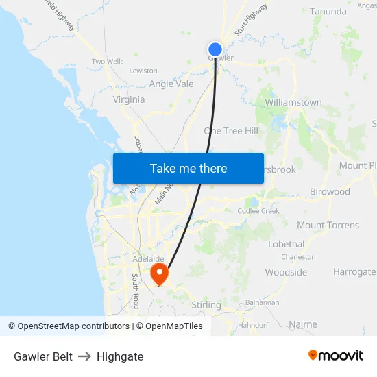 Gawler Belt to Highgate map