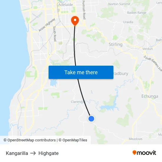 Kangarilla to Highgate map