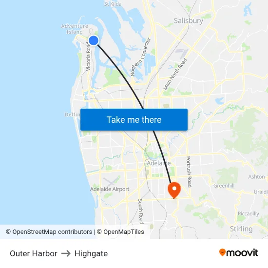 Outer Harbor to Highgate map
