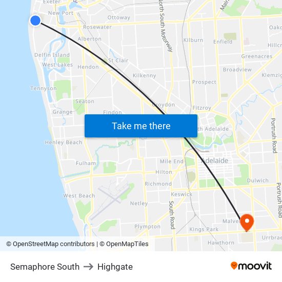 Semaphore South to Highgate map