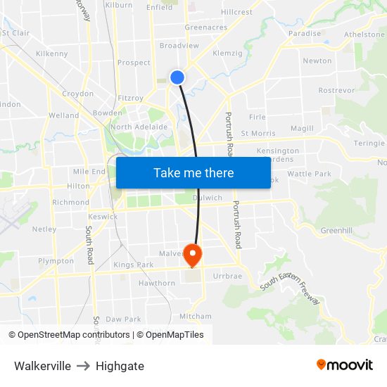 Walkerville to Highgate map