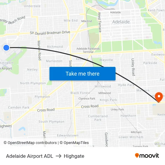 Adelaide Airport ADL to Highgate map