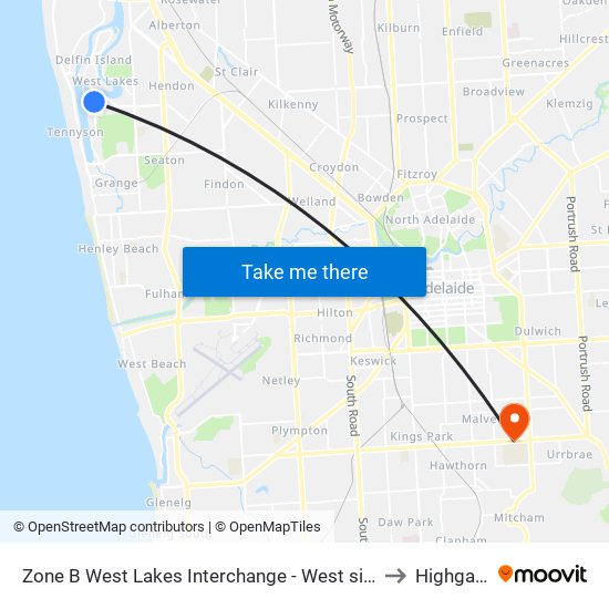 Zone B West Lakes Interchange - West side to Highgate map