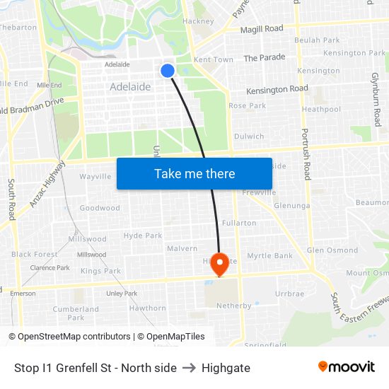 Stop I1 Grenfell St - North side to Highgate map