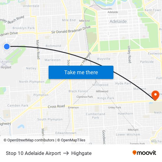 Stop 10 Adelaide Airport to Highgate map