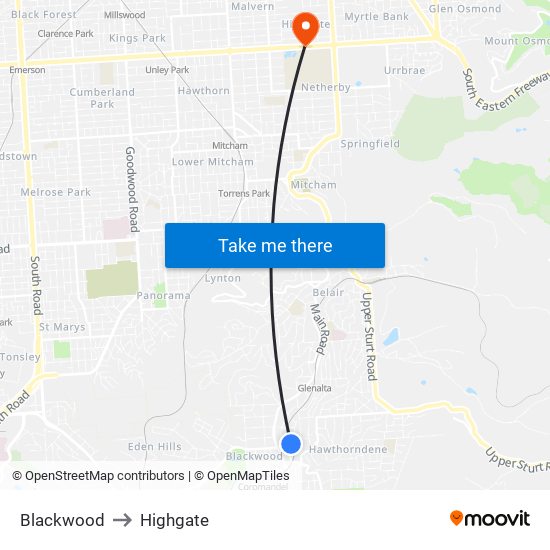 Blackwood to Highgate map