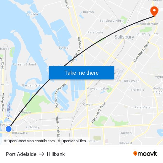 Port Adelaide to Hillbank map