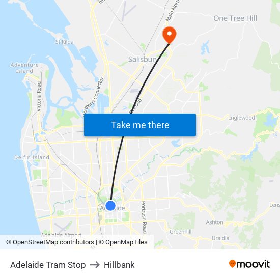 Adelaide Tram Stop to Hillbank map