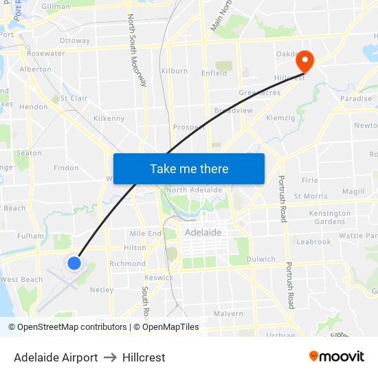 Adelaide Airport to Hillcrest map