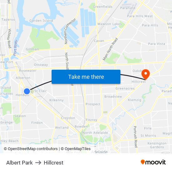 Albert Park to Hillcrest map