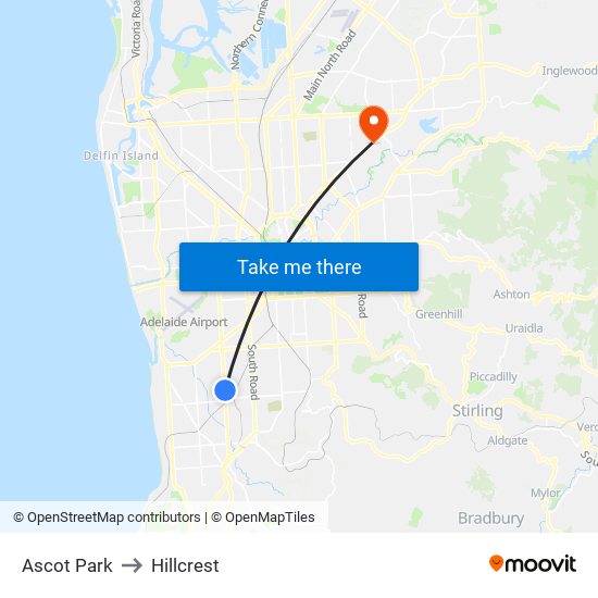 Ascot Park to Hillcrest map