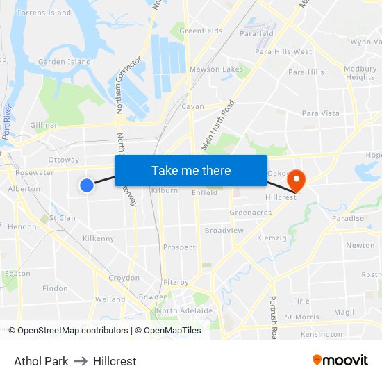 Athol Park to Hillcrest map