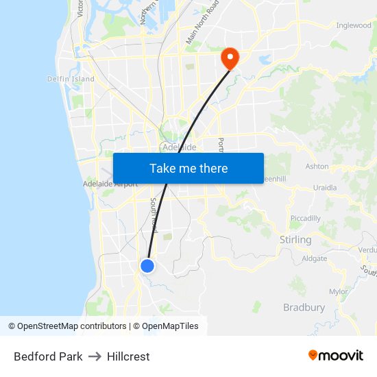 Bedford Park to Hillcrest map