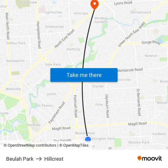 Beulah Park to Hillcrest map