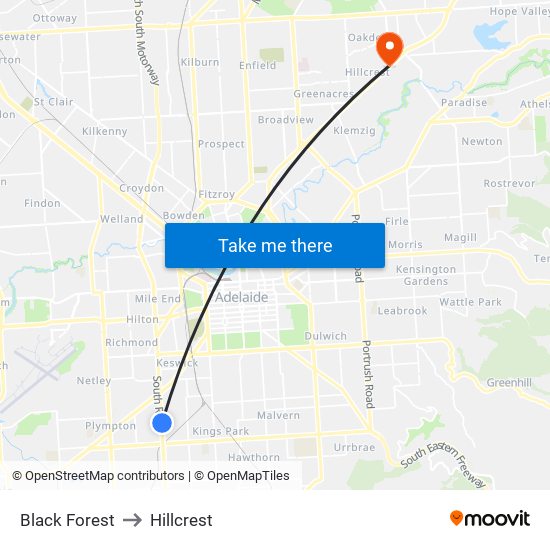 Black Forest to Hillcrest map