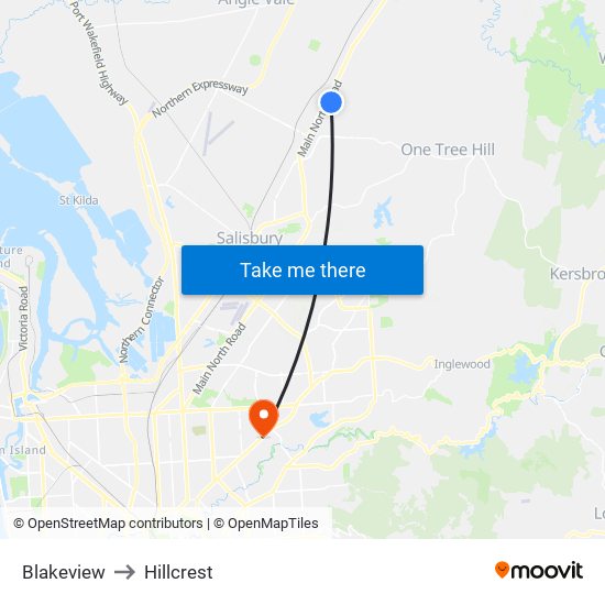 Blakeview to Hillcrest map