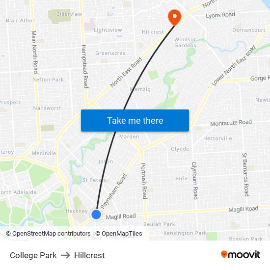 College Park to Hillcrest map