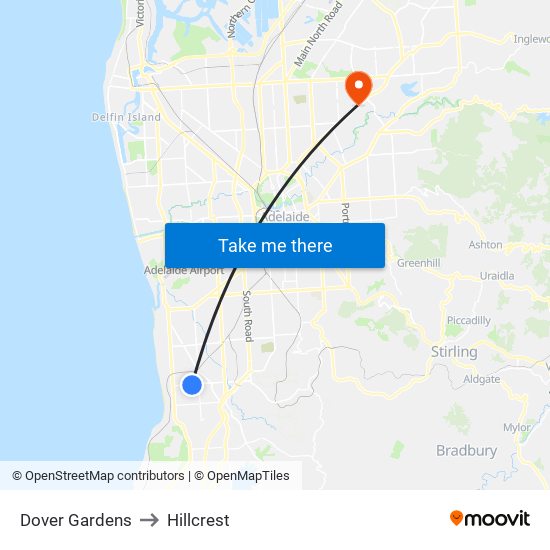 Dover Gardens to Hillcrest map