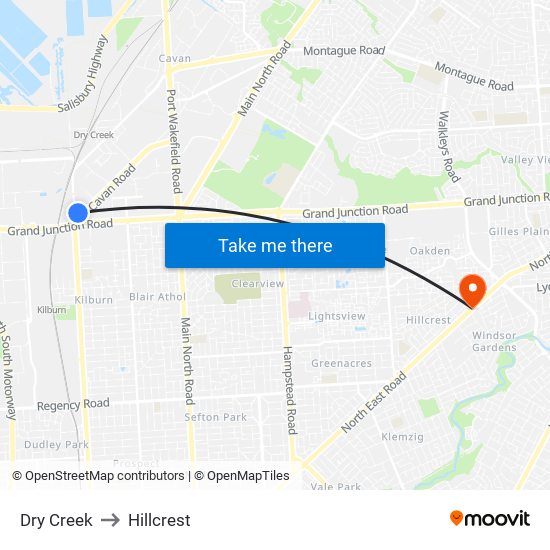 Dry Creek to Hillcrest map