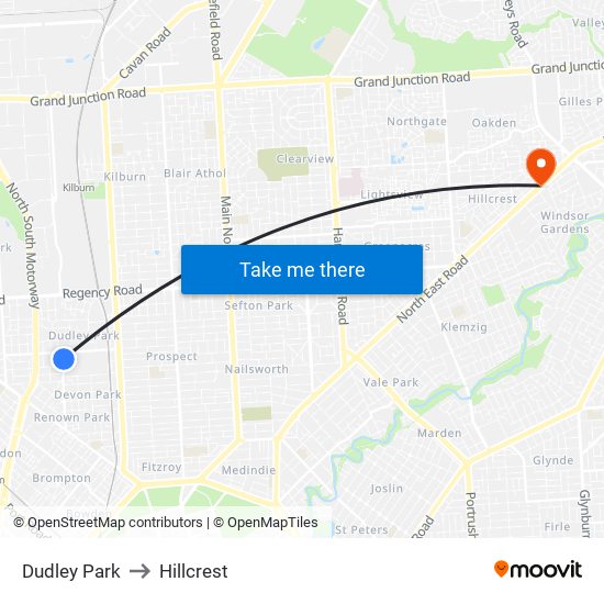 Dudley Park to Hillcrest map