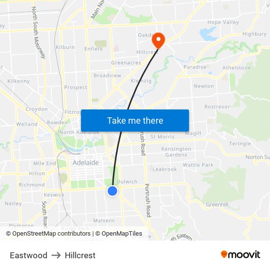 Eastwood to Hillcrest map