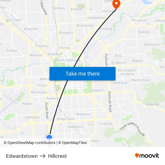 Edwardstown to Hillcrest map