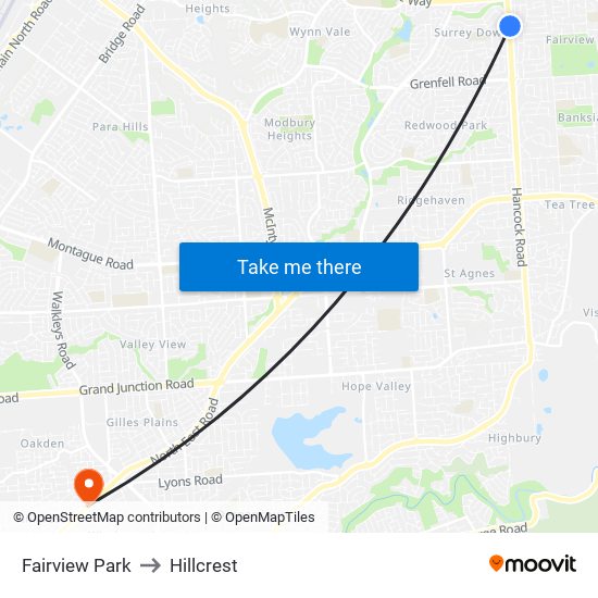 Fairview Park to Hillcrest map