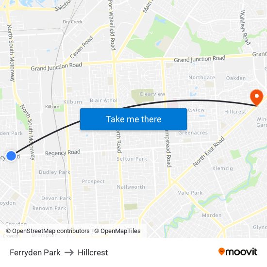 Ferryden Park to Hillcrest map