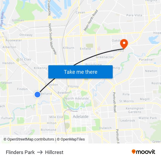 Flinders Park to Hillcrest map