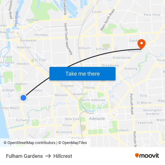 Fulham Gardens to Hillcrest map