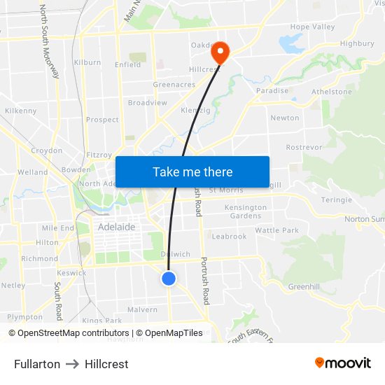 Fullarton to Hillcrest map