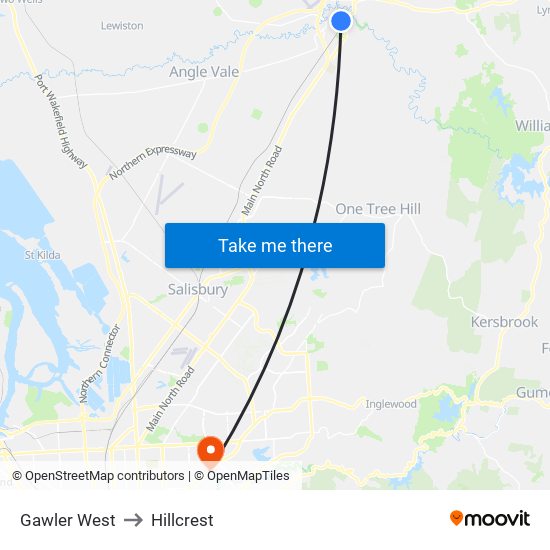 Gawler West to Hillcrest map