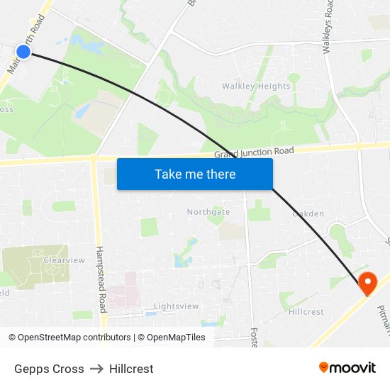 Gepps Cross to Hillcrest map