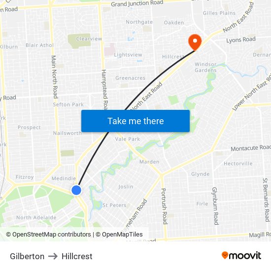 Gilberton to Hillcrest map