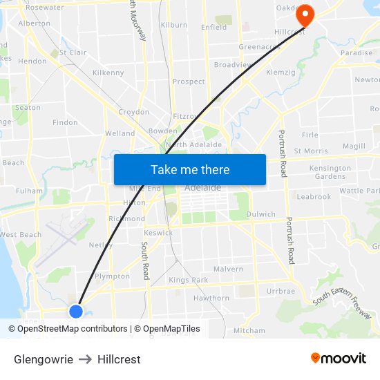 Glengowrie to Hillcrest map