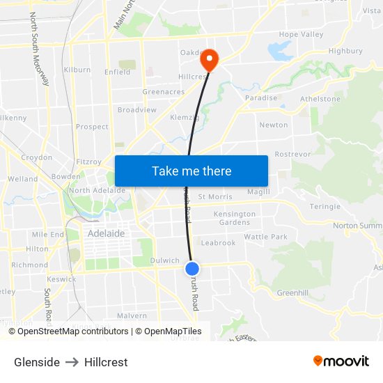 Glenside to Hillcrest map