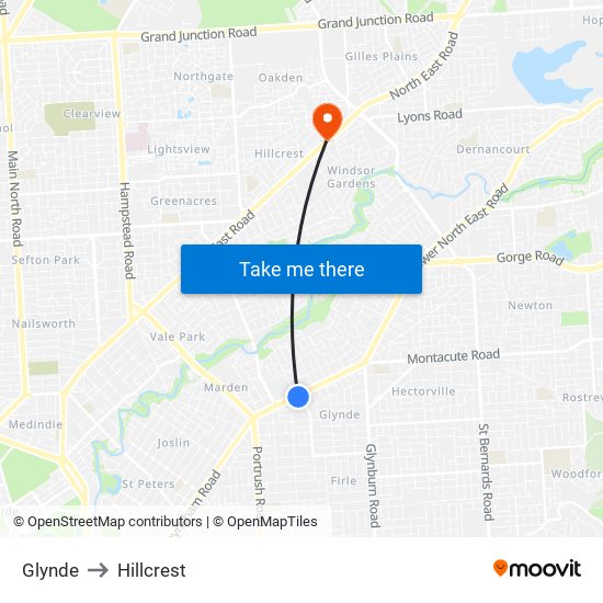 Glynde to Hillcrest map