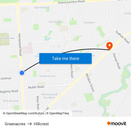 Greenacres to Hillcrest map