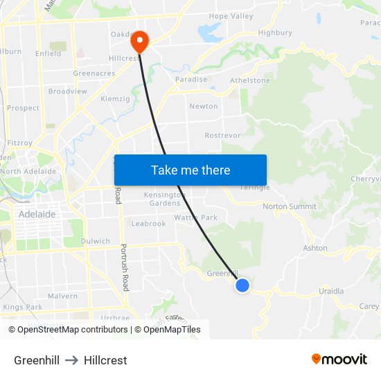 Greenhill to Hillcrest map