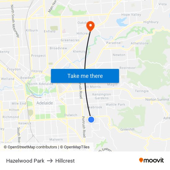 Hazelwood Park to Hillcrest map