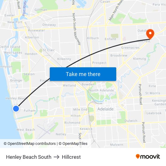 Henley Beach South to Hillcrest map