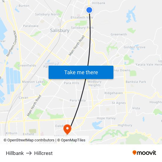 Hillbank to Hillcrest map