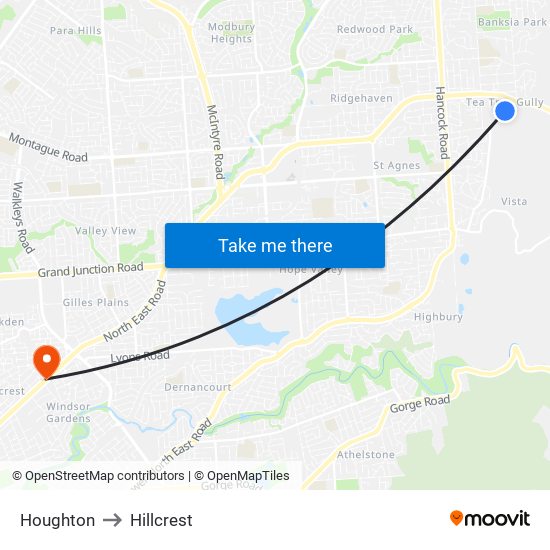 Houghton to Hillcrest map