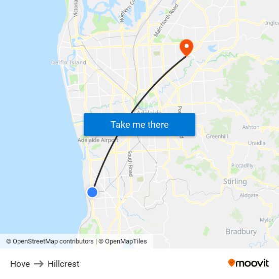 Hove to Hillcrest map