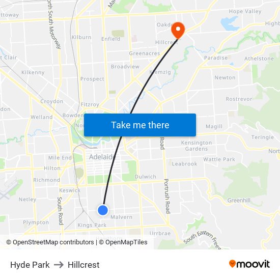 Hyde Park to Hillcrest map